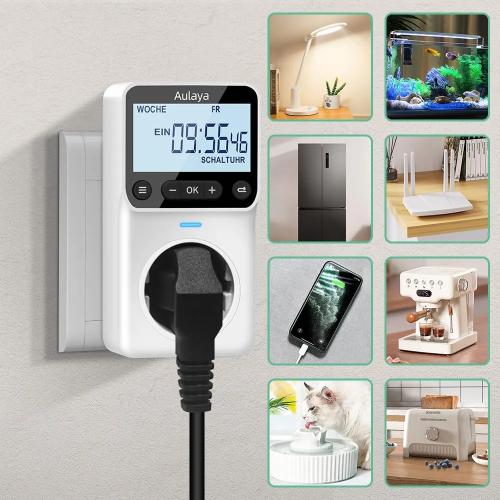 Digital Timer Made to Measure German Version Socket with 25 Configurable Weekly Day and Minute Programmes, LCD Display Digital Electric Timer for Indoor 3680 W Pack of 2