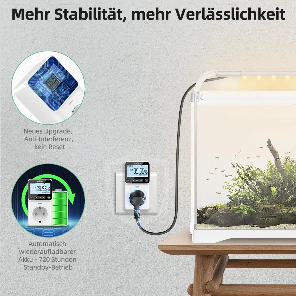 Digital Timer Made to Measure German Version Socket with 25 Configurable Weekly Day and Minute Programmes, LCD Display Digital Electric Timer for Indoor 3680 W Pack of 2 4