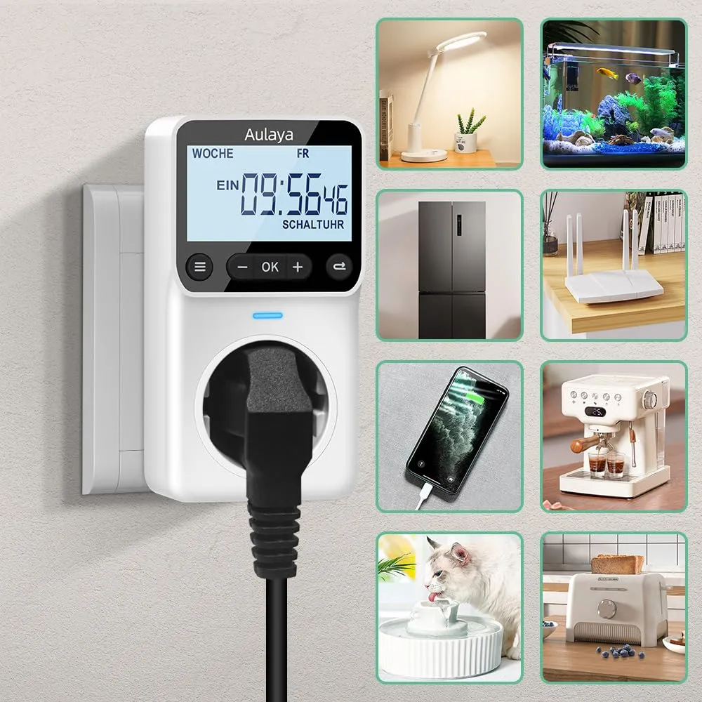 Digital Timer Made to Measure German Version Socket with 25 Configurable Weekly Day and Minute Programmes, LCD Display Digital Electric Timer for Indoor 3680 W Pack of 2 8