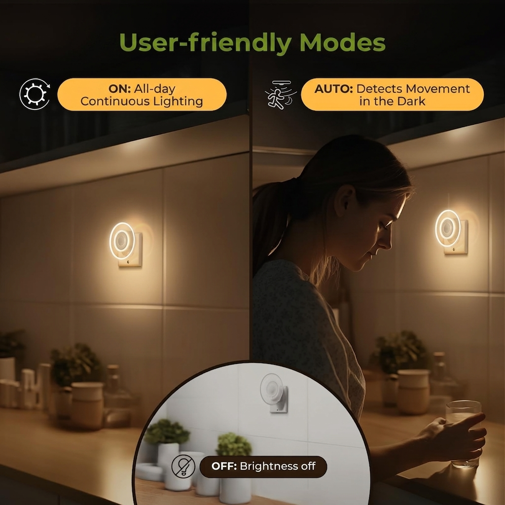 AUVON Sunglow Motion Sensor Plug-In LED Night Light Socket, Warm White, 2-Pack 4