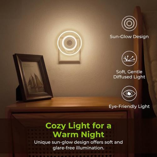 AUVON Sunglow Motion Sensor Plug-In LED Night Light Socket, Warm White, 2-Pack