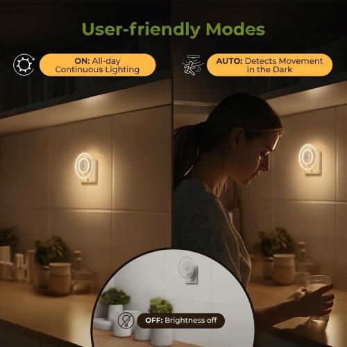 AUVON Sunglow Motion Sensor Plug-In LED Night Light Socket, Warm White, 2-Pack