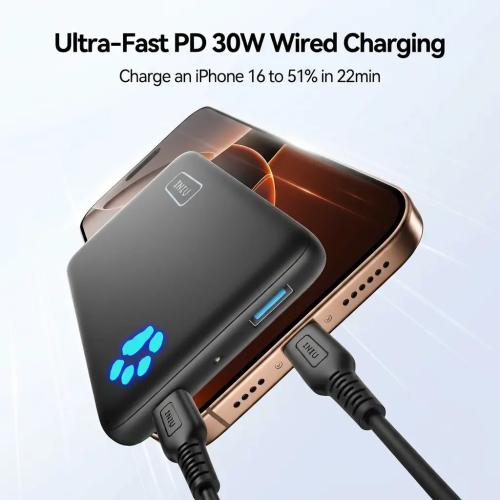 INIU Qi2 Certified 30W 10000mAh Magnetic Wireless Portable Power Bank - Black