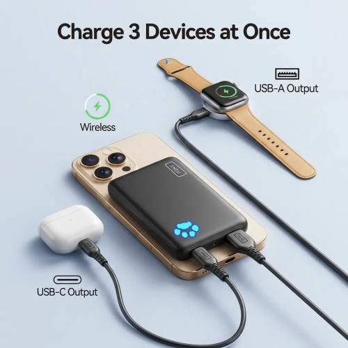 INIU Qi2 Certified 30W 10000mAh Magnetic Wireless Portable Power Bank - Black