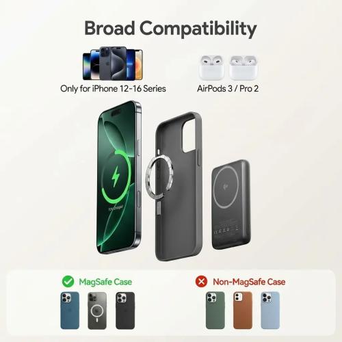 INIU Qi2 Certified 30W 10000mAh Magnetic Wireless Portable Power Bank - Black