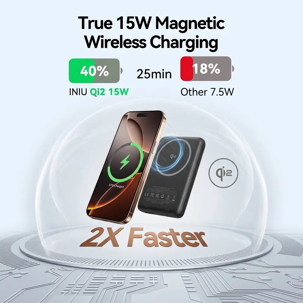 INIU Qi2 Certified 30W 10000mAh Magnetic Wireless Portable Power Bank - Black 3