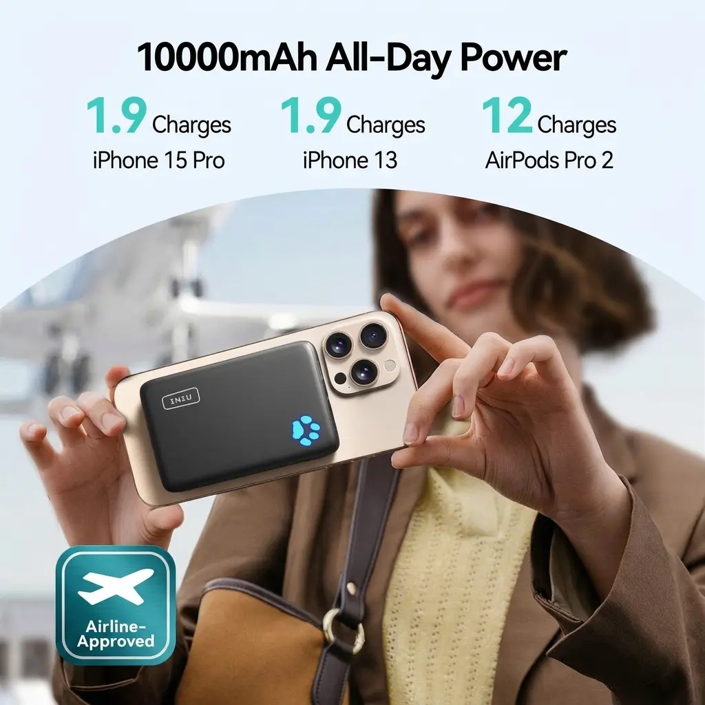 INIU Qi2 Certified 30W 10000mAh Magnetic Wireless Portable Power Bank - Black 4