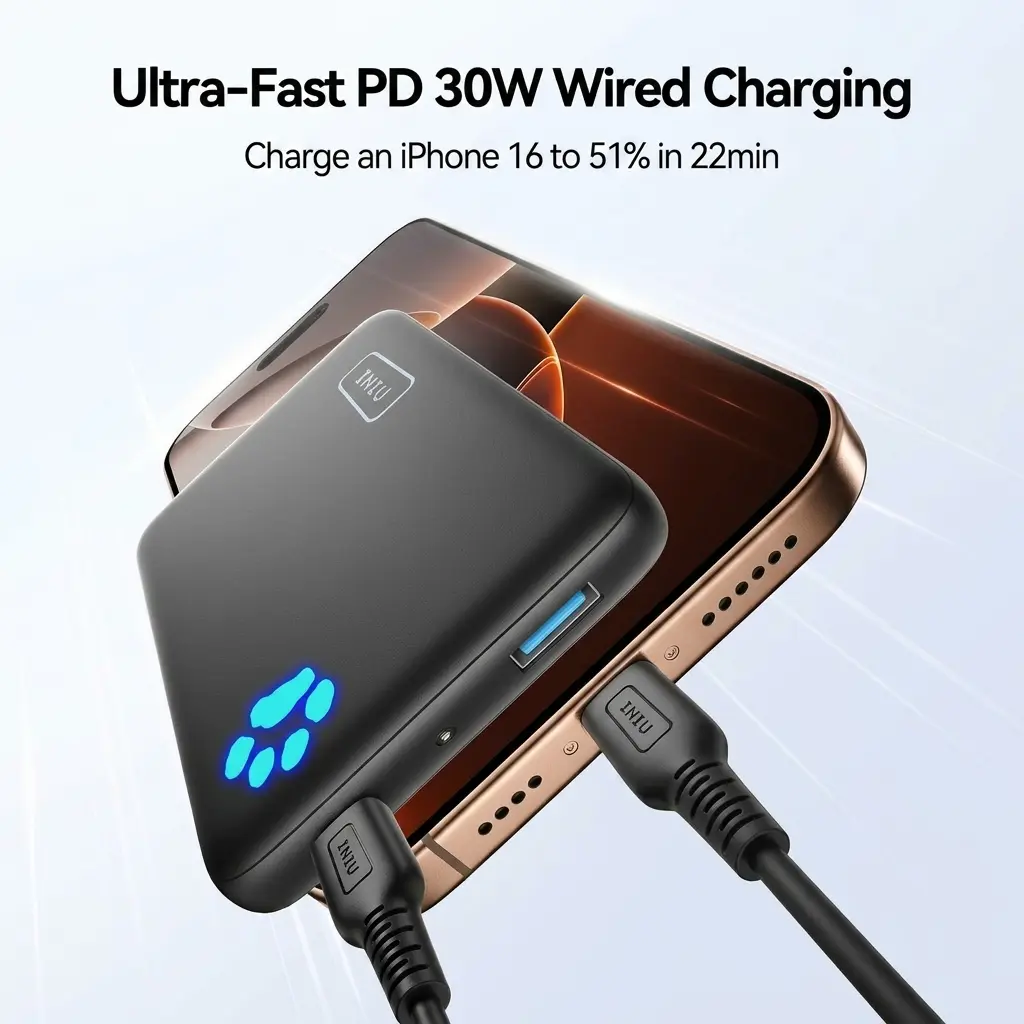 INIU Qi2 Certified 30W 10000mAh Magnetic Wireless Portable Power Bank - Black 5