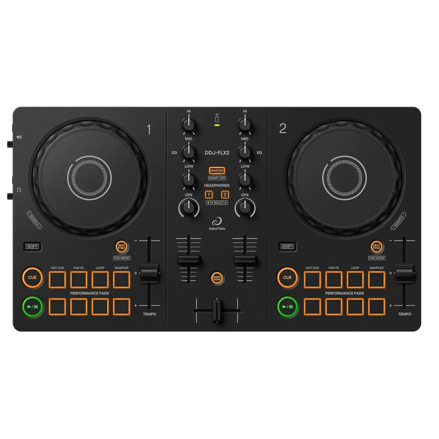 AlphaTheta DDJ-FLX2 Compact 2-Channel Smart DJ Controller with USB-C and Bluetooth 3