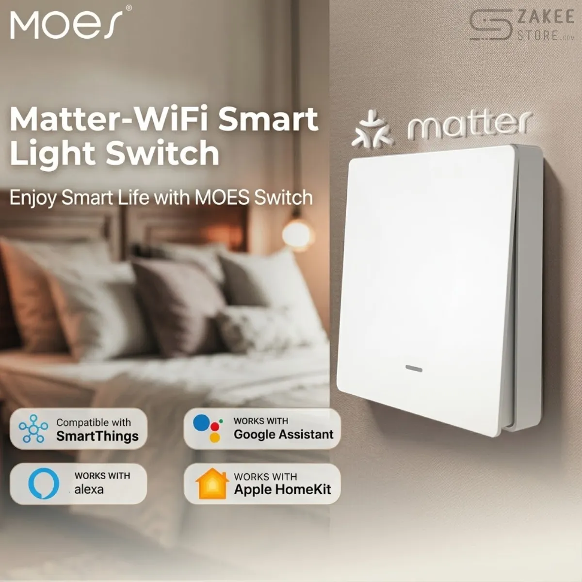MOES Matter Smart WiFi Wall Switch, 1 Gang, Neutral Wire Required