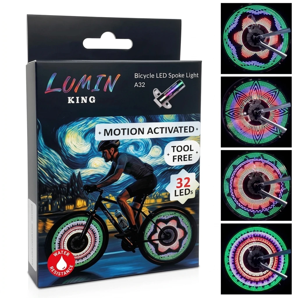 32 LED Spoke Lights - 30 Color Flashing Patterns Automatically Change, Easy Mount Bicycle Lights On Wheel Spokes 3