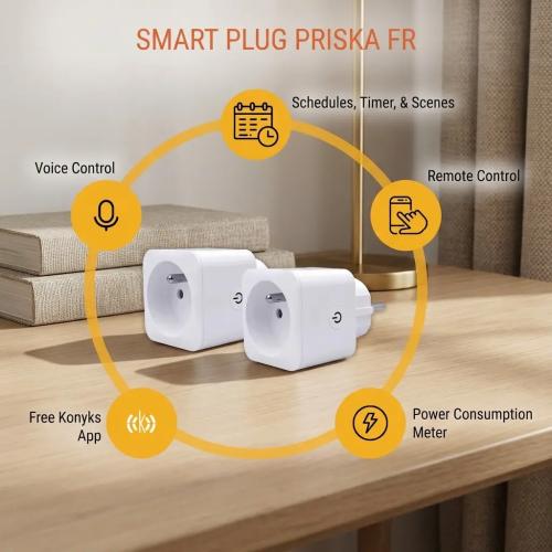 Konyks Priska FR Dual Pack Smart Electrical Sockets Set of 2 (16A, WiFi + Bluetooth, Energy Meter)