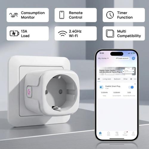 SURFOU 16A WiFi Smart Plug with Energy Monitoring - Alexa & Google Home Compatible