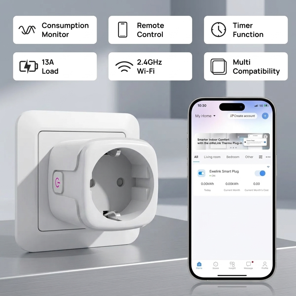 SURFOU 16A WiFi Smart Plug with Energy Monitoring - Alexa & Google Home Compatible