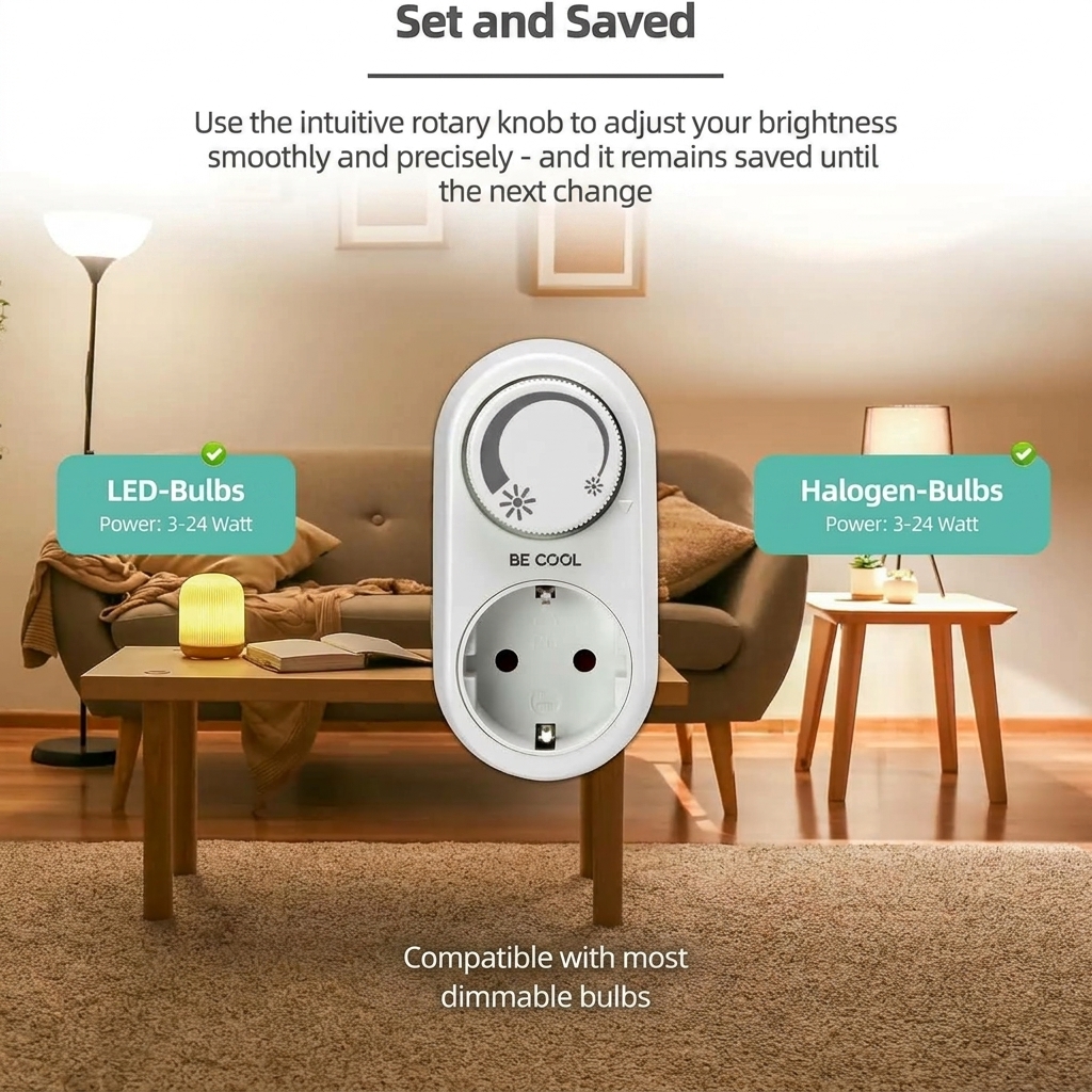 Rotary Socket Dimmer Plug for LED and Halogen Lamps with Memory Function 4