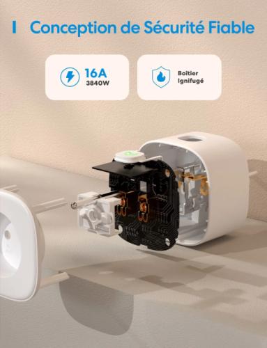 Meross Smart WiFi Plug (FR Type E) - 16A with Energy Monitoring, 2-Pack