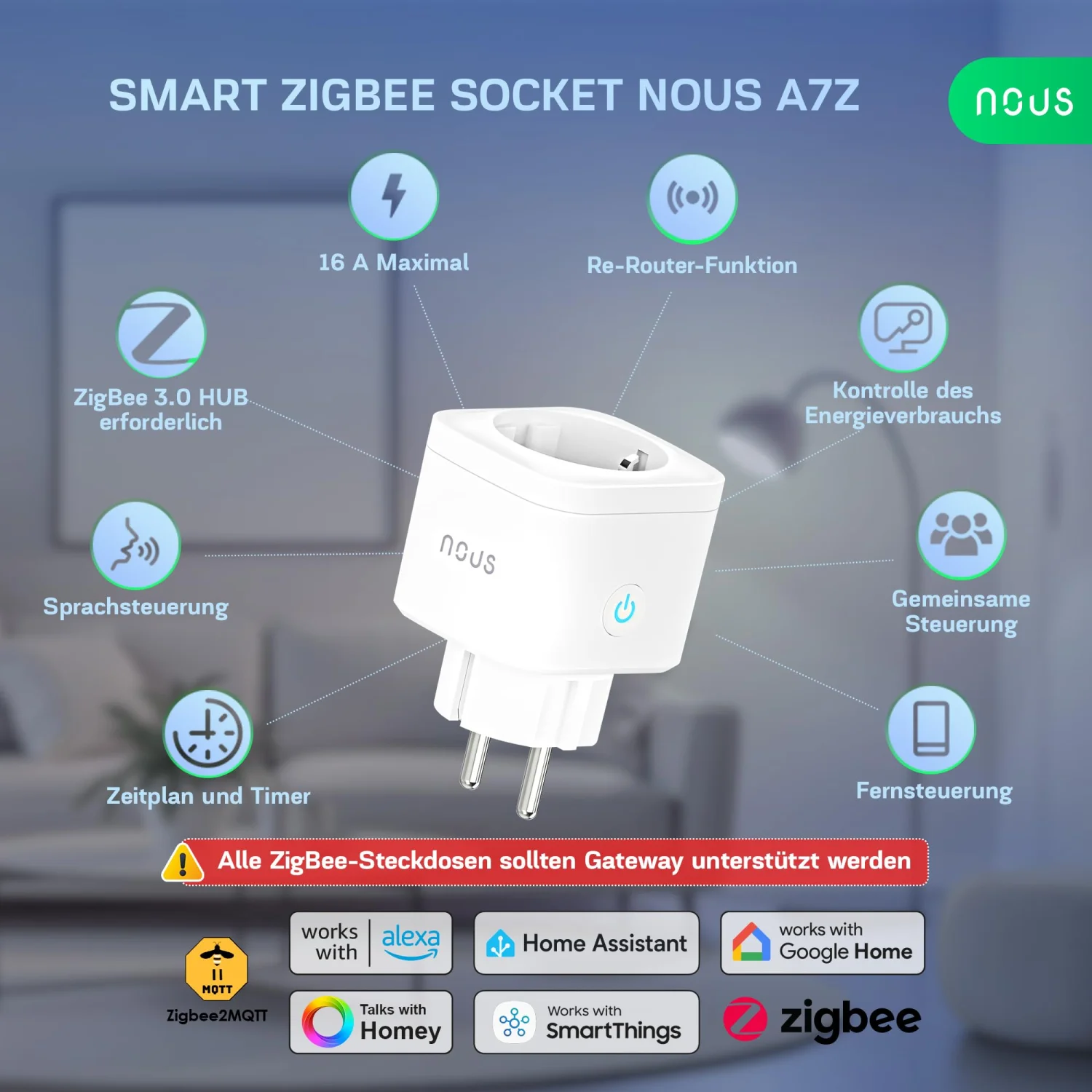 NOUS A7Z ZigBee 3.0 Smart Socket with Energy Monitoring (16A) - 2 Pack 6