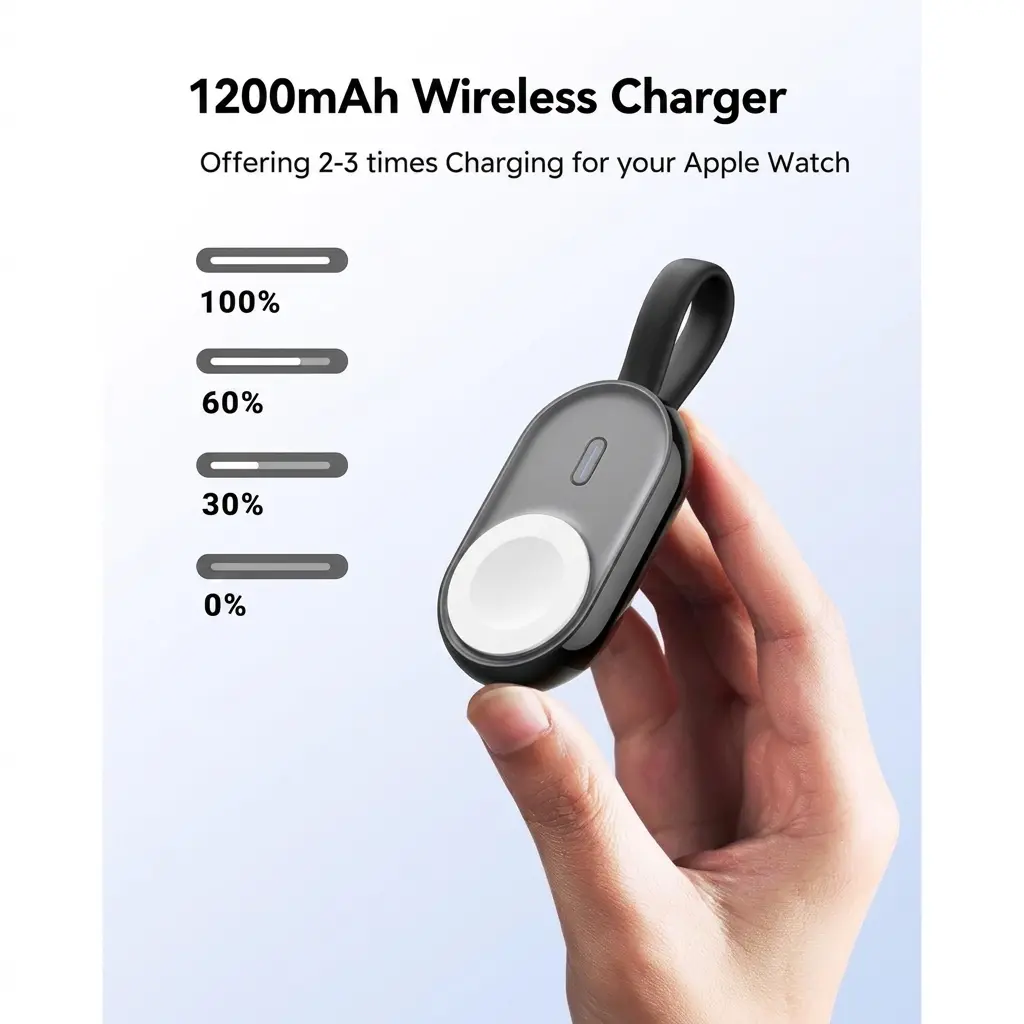 Veger POMME 1200mAh Ultra-Compact Wireless Portable Charger & Power Bank for Apple Watch 4