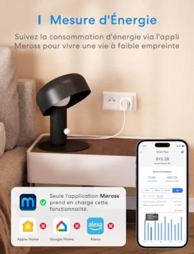 Meross Smart Wi-Fi Plug (Type E) - 16A with Energy Monitoring, Apple HomeKit, Alexa & Google Home Compatible - 4 Pack