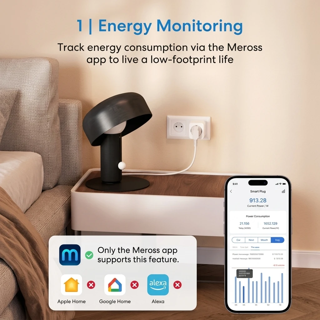 Meross Smart Wi-Fi Plug (Type E) - 16A with Energy Monitoring, Apple HomeKit, Alexa & Google Home Compatible - 4 Pack 3