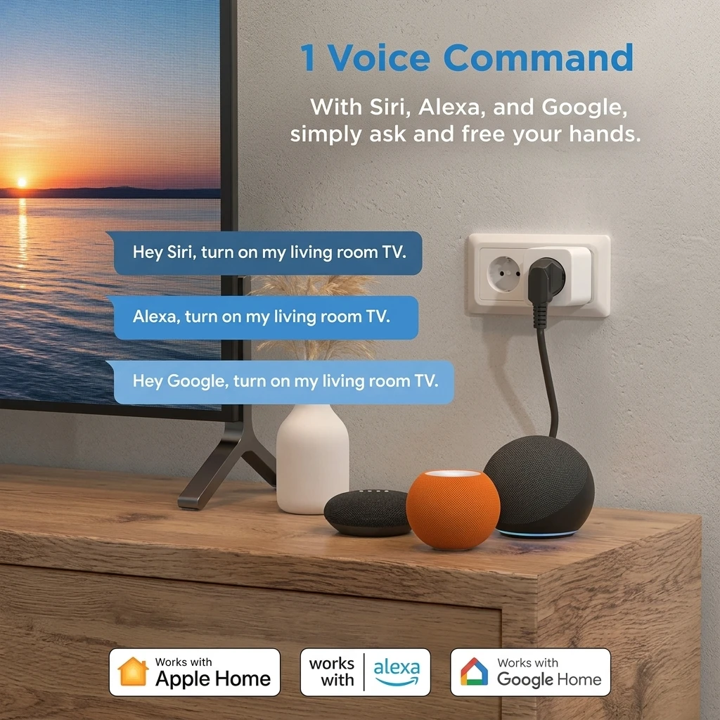 Meross Smart Wi-Fi Plug (Type E) - 16A with Energy Monitoring, Apple HomeKit, Alexa & Google Home Compatible - 4 Pack 4