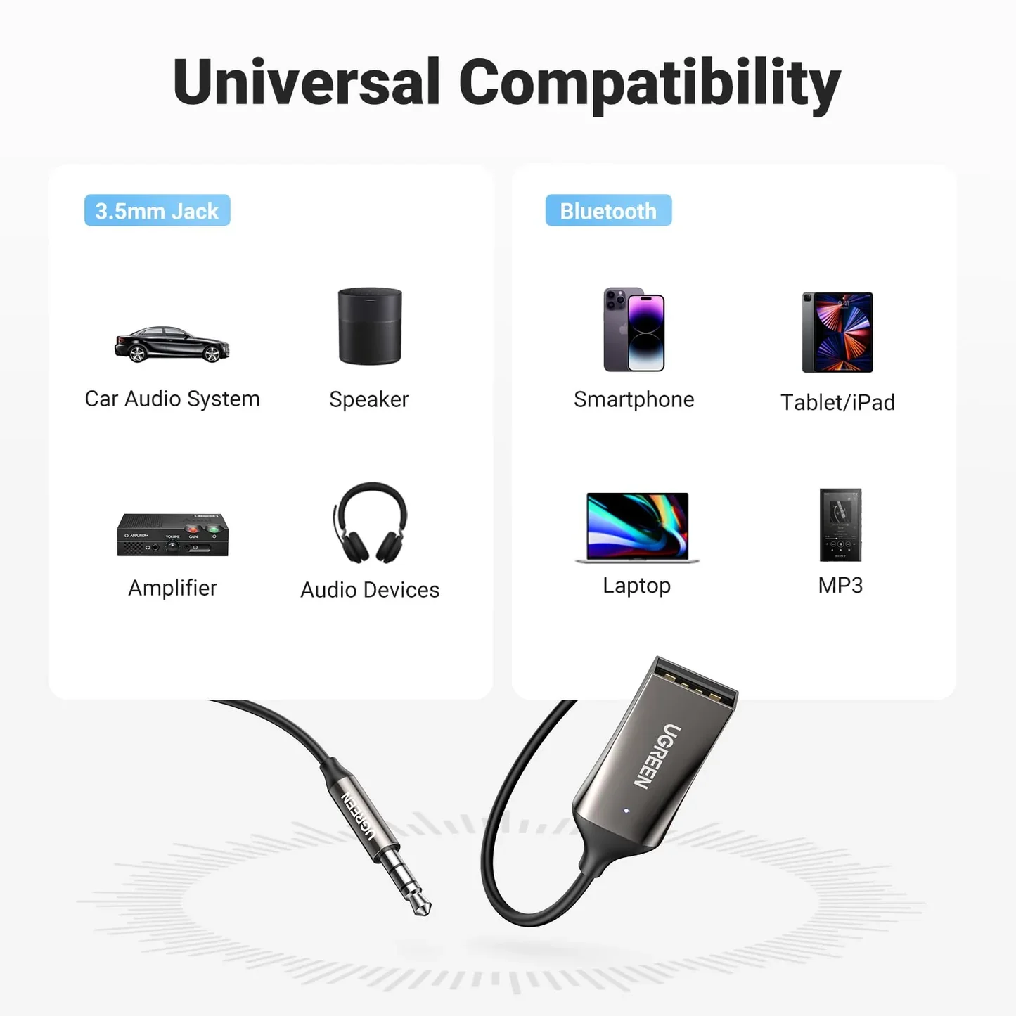 UGREEN Bluetooth 5.3 Audio Receiver for Car - 3.5mm Aux Adapter 70601 6
